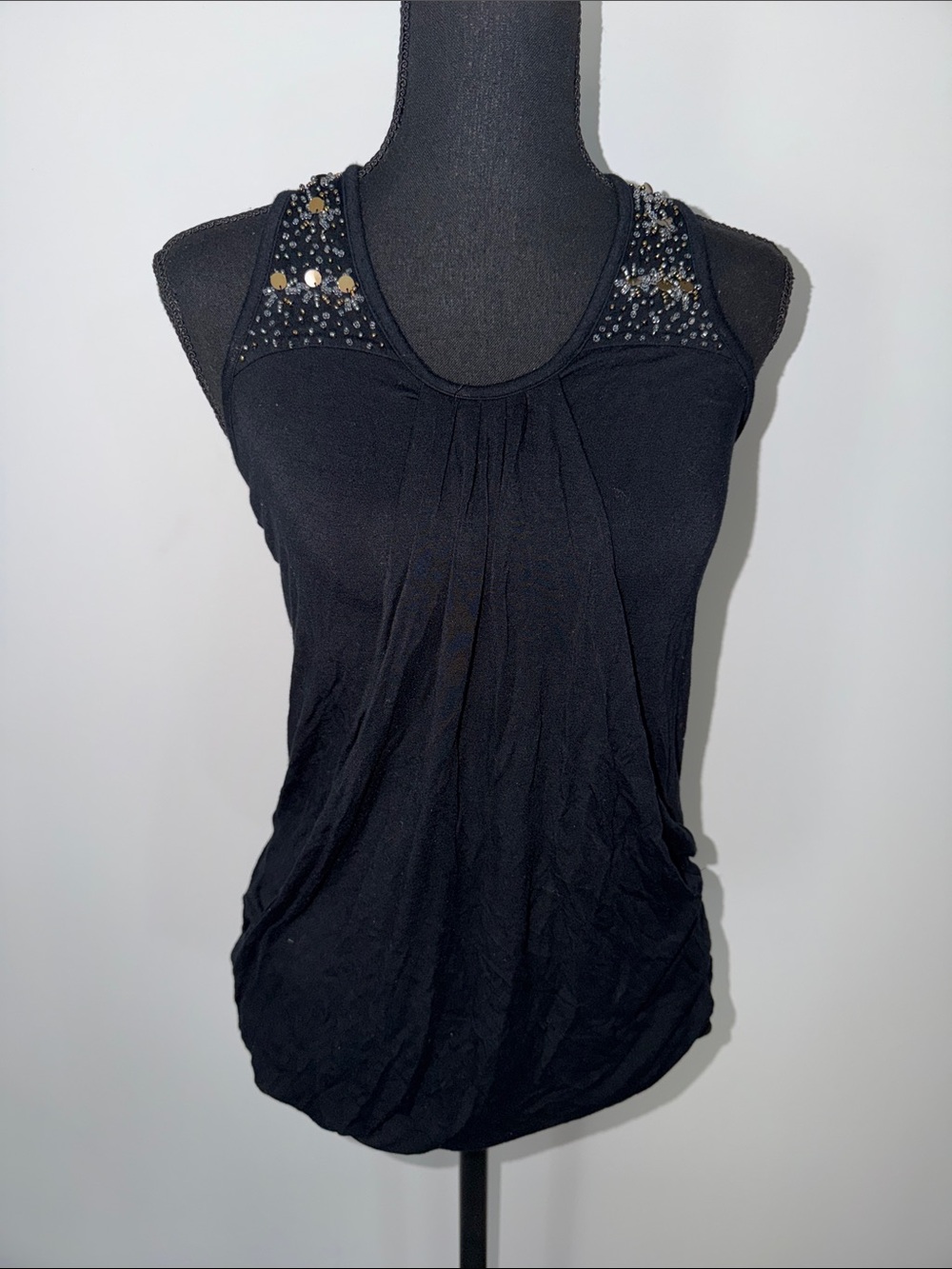Design History Black Tank with Shoulder Bead Embellishments